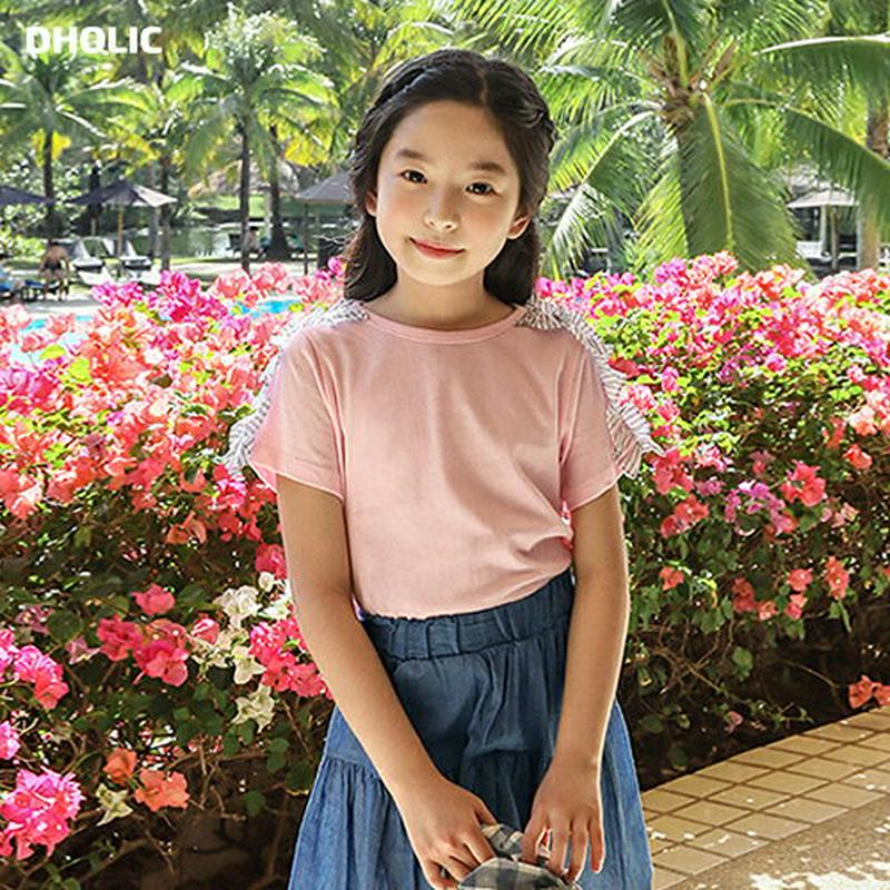【キッズ全商品10%OFF】ショルダーフリルTシャツ p003404・キッズ 【3~8才】【tops】【韓国 ファッション トッ