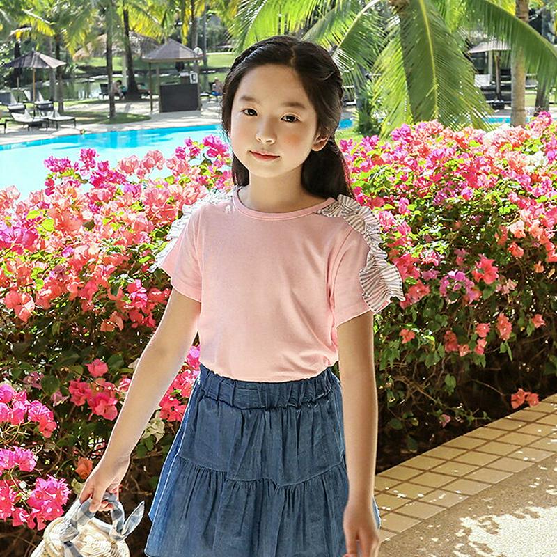 【キッズ全商品10%OFF】ショルダーフリルTシャツ p003404・キッズ 【3~8才】【tops】【韓国 ファッション トッ