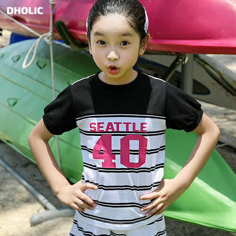 【キッズ全商品10%OFF】配色レタリングボーダーTシャツ p003416・キッズ 【3~8才】【tops】【韓国 ファッション