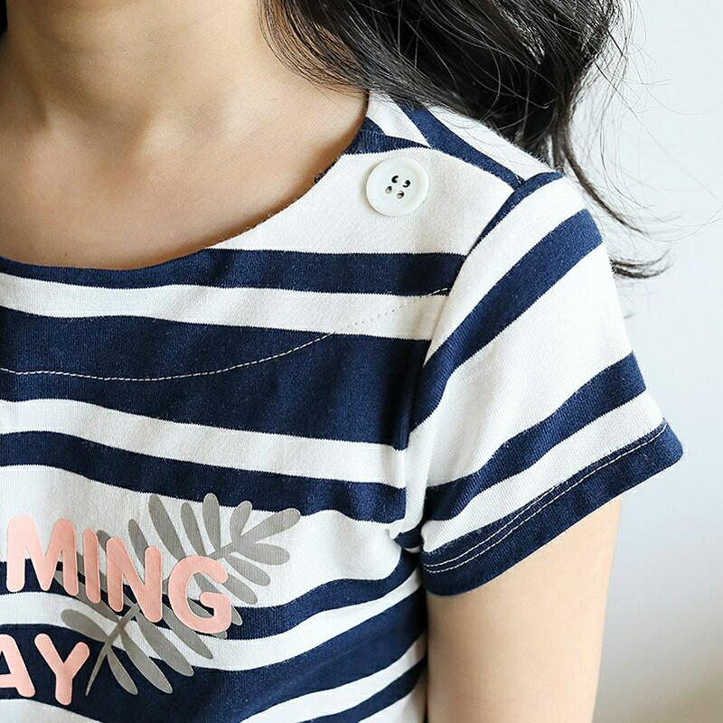【キッズ全商品10%OFF】ボーダーレタリングTシャツ p003451・キッズ 【3~8才】【tops】【韓国 ファッション ト