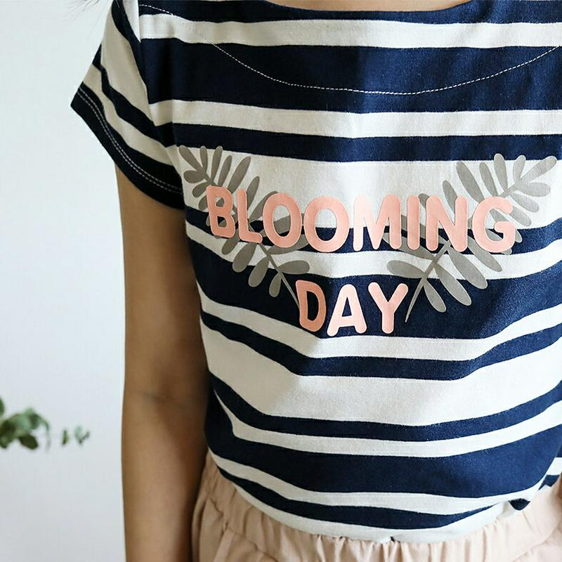 【キッズ全商品10%OFF】ボーダーレタリングTシャツ p003451・キッズ 【3~8才】【tops】【韓国 ファッション ト