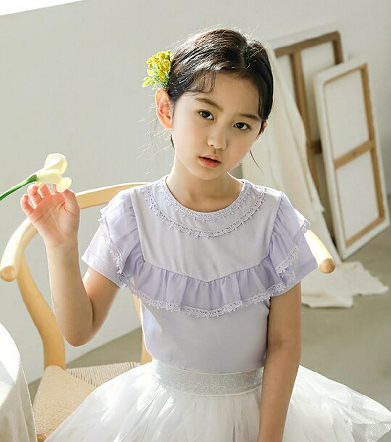 【キッズ全商品10%OFF】レースフリルラインTシャツ p003409・キッズ 【3~8才】【tops】【韓国 ファッション ト