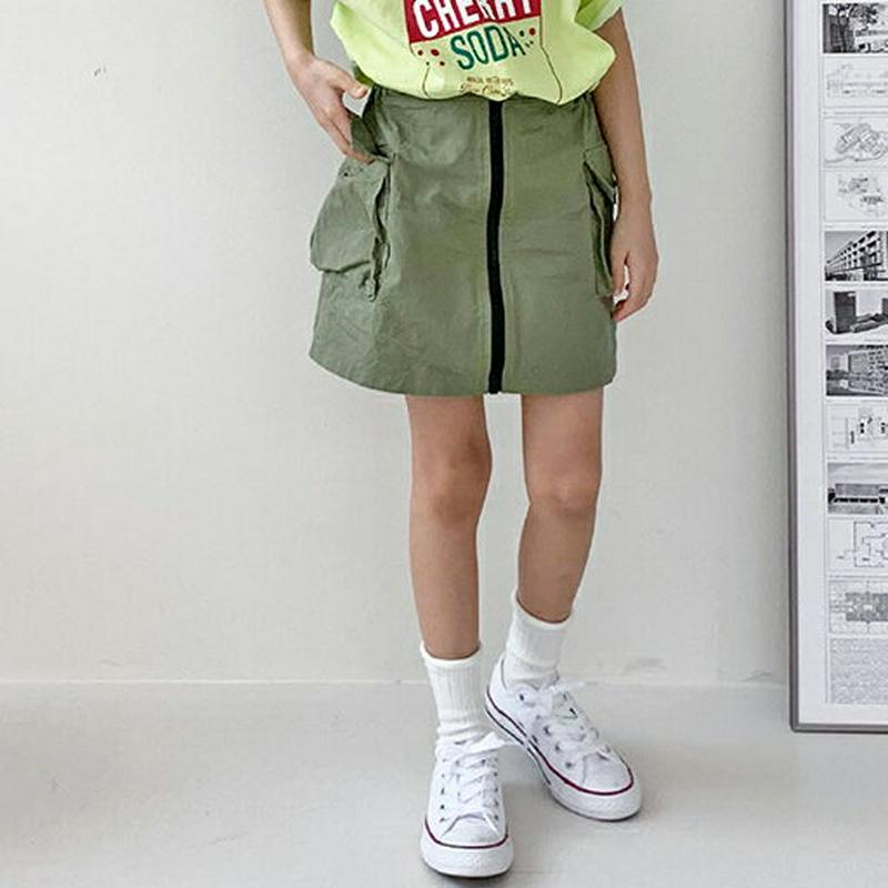 【キッズ全商品10%OFF】フロントジップカーゴスカート u03306・キッズ 【3~8才】【sk】【韓国 ファッション ボトム