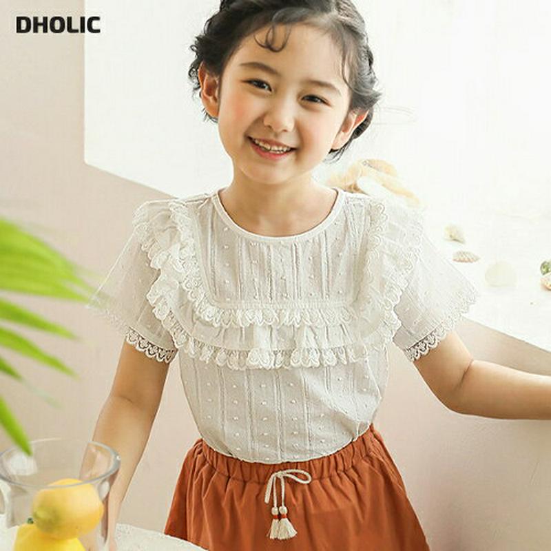 【キッズ全商品10%OFF】レーススクエアラインブラウス p003453・キッズ 【3~8才】【bl】【韓国 ファッション トッ