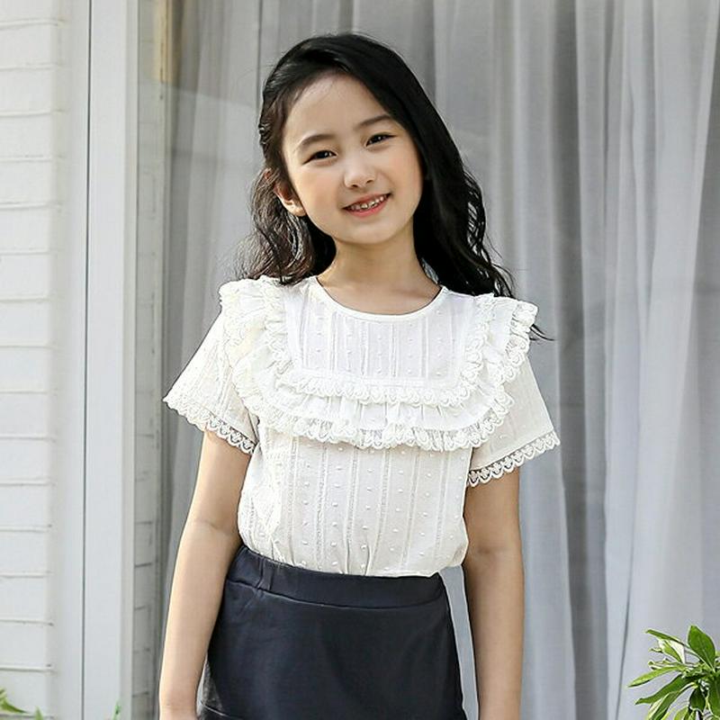 【キッズ全商品10%OFF】レーススクエアラインブラウス p003453・キッズ 【3~8才】【bl】【韓国 ファッション トッ