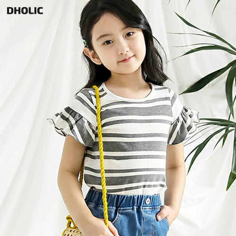 【キッズ全商品10%OFF】フリルスリーブボーダーTシャツ p003447・キッズ 【3~8才】【tops】【韓国 ファッション