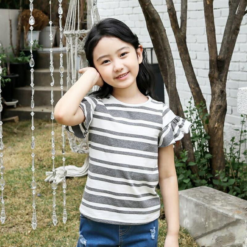 【キッズ全商品10%OFF】フリルスリーブボーダーTシャツ p003447・キッズ 【3~8才】【tops】【韓国 ファッション