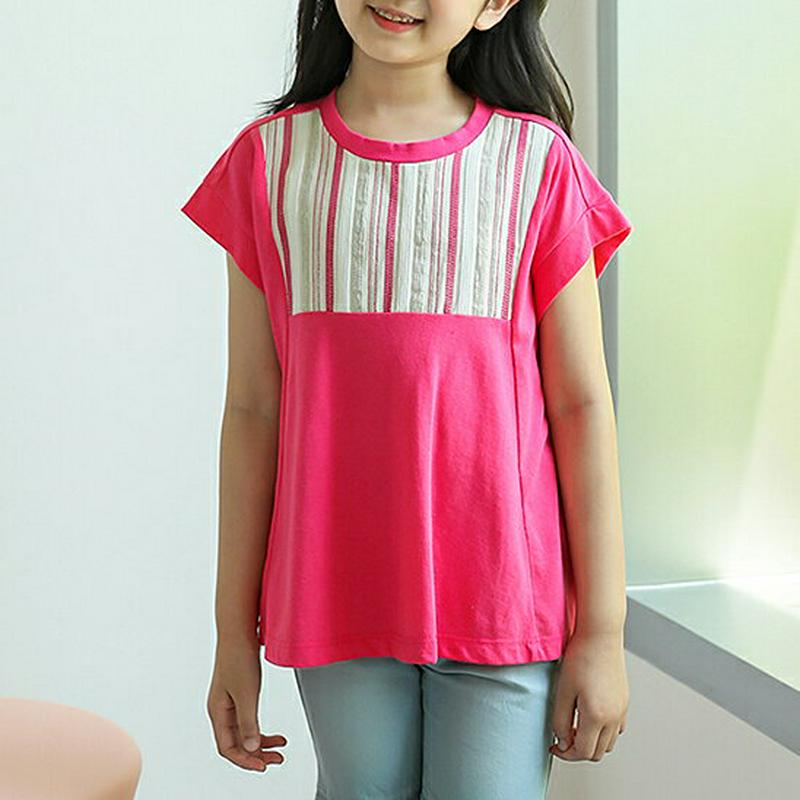【キッズ全商品10%OFF】ボックスパターンポイントTシャツ p003402・キッズ 【3~8才】【tops】【韓国 ファッショ