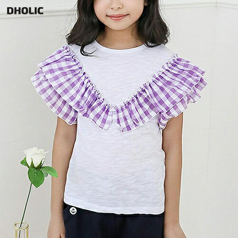 【キッズ全商品10%OFF】チェックフリルTシャツ p003413・キッズ 【3~8才】【tops】【韓国 ファッション トップ