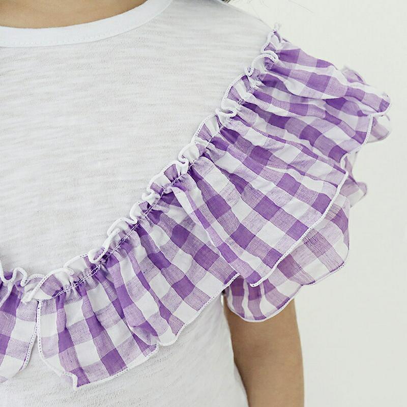 【キッズ全商品10%OFF】チェックフリルTシャツ p003413・キッズ 【3~8才】【tops】【韓国 ファッション トップ