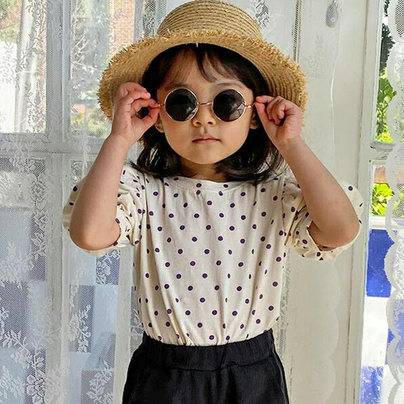 【キッズ全商品10%OFF】ドットパフスリーブTシャツ u03260・キッズ 【3~8才】【tops】【韓国 ファッション トッ