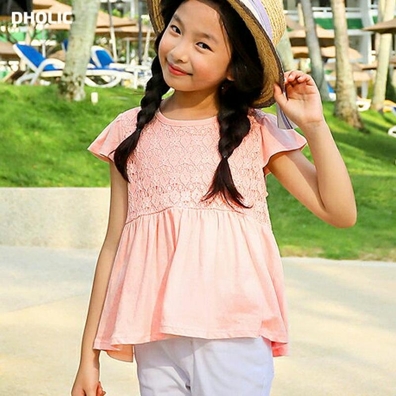 【キッズ全商品10%OFF】レースパネルフレアTシャツ p003415・キッズ 【3~8才】【tops】【韓国 ファッション ト