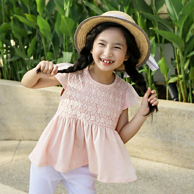 【キッズ全商品10%OFF】レースパネルフレアTシャツ p003415・キッズ 【3~8才】【tops】【韓国 ファッション ト
