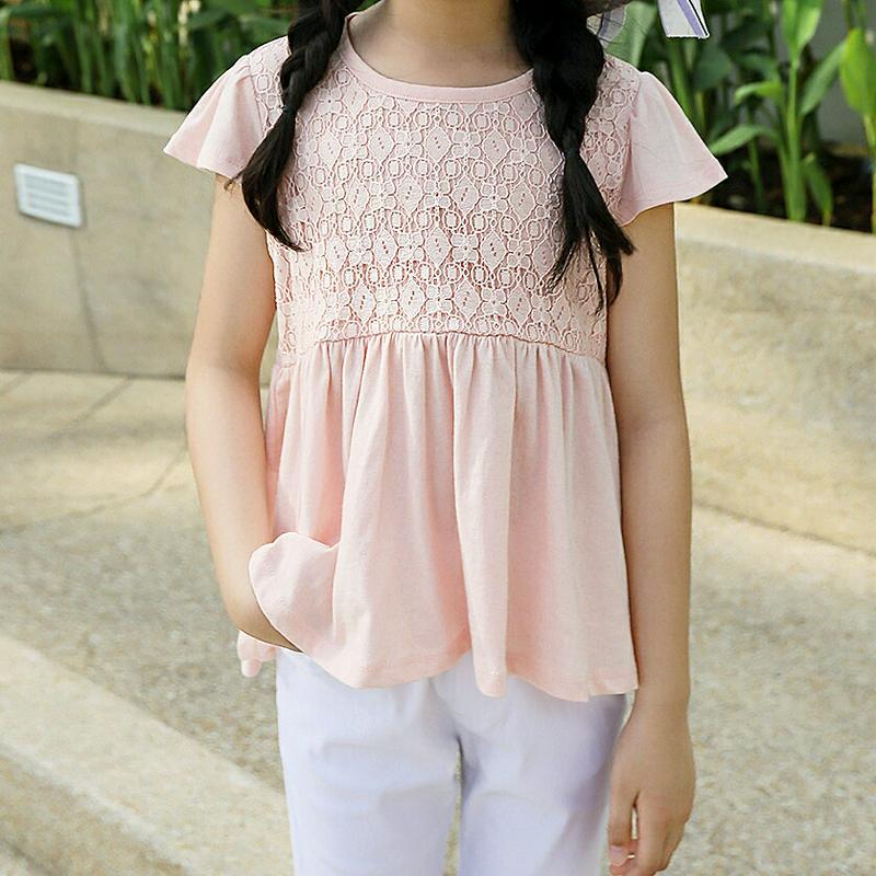 【キッズ全商品10%OFF】レースパネルフレアTシャツ p003415・キッズ 【3~8才】【tops】【韓国 ファッション ト