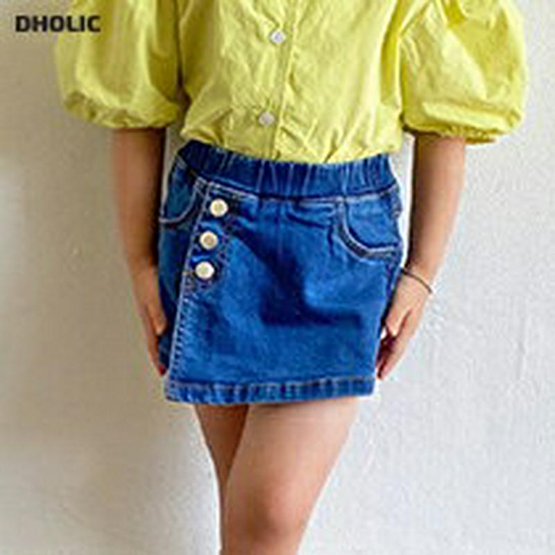 【キッズ全商品10%OFF】ボタンデニムスカートパンツ u03219・キッズ 【3~8才】【pt】【韓国 ファッション ボトムス