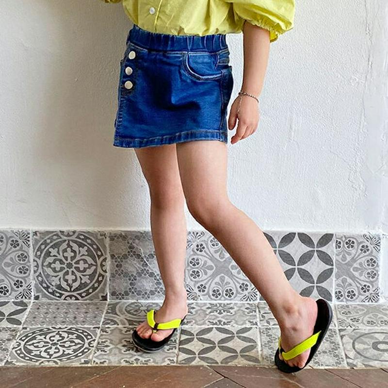 【キッズ全商品10%OFF】ボタンデニムスカートパンツ u03219・キッズ 【3~8才】【pt】【韓国 ファッション ボトムス