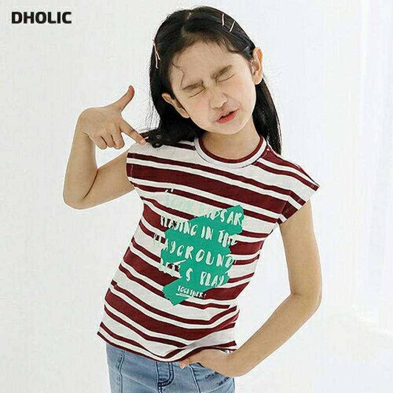 【キッズ全商品10%OFF】ペイント風ボーダーTシャツ p003419・キッズ 【3~8才】【tops】【韓国 ファッション ト