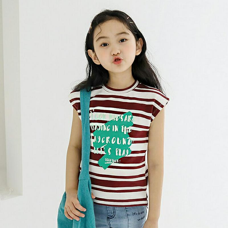 【キッズ全商品10%OFF】ペイント風ボーダーTシャツ p003419・キッズ 【3~8才】【tops】【韓国 ファッション ト