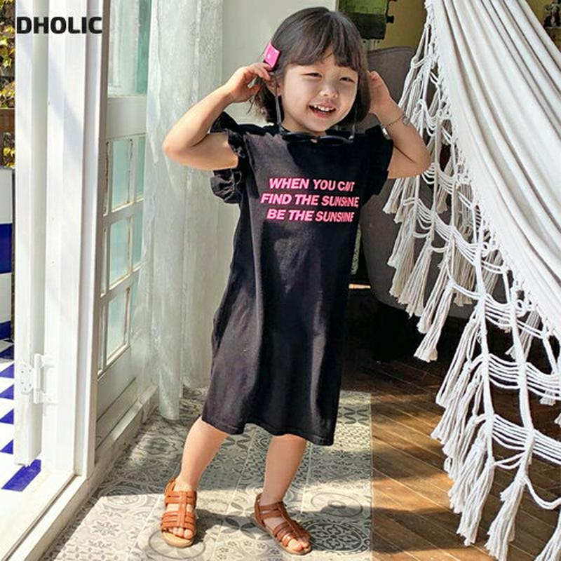 【キッズ全商品10%OFF】ラッフルスリーブ英字ワンピース u03239・キッズ 【3~8才】【ops】【韓国 ファッション ワ