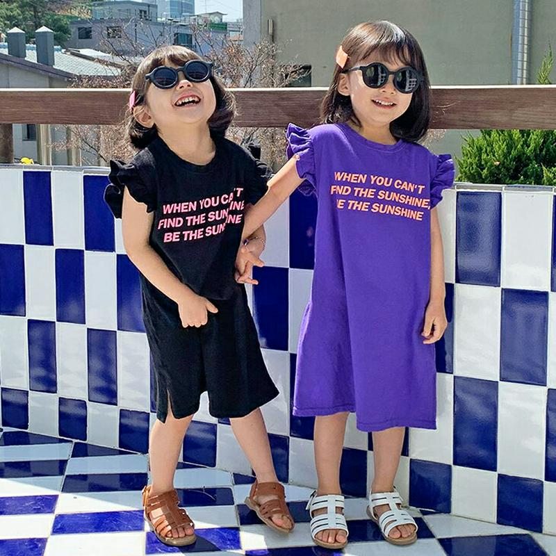 【キッズ全商品10%OFF】ラッフルスリーブ英字ワンピース u03239・キッズ 【3~8才】【ops】【韓国 ファッション ワ