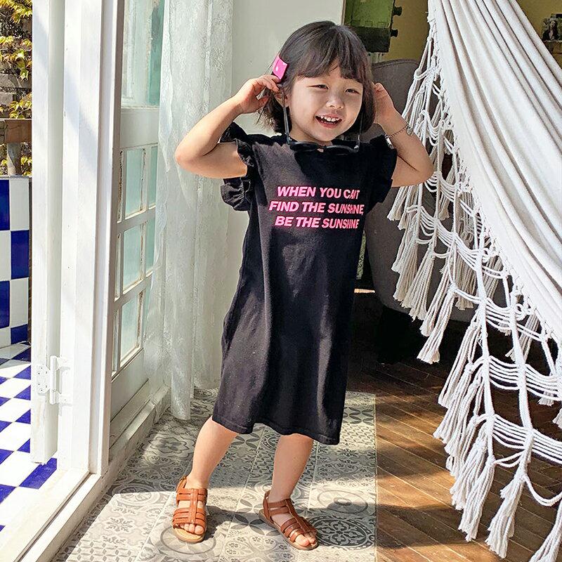 【キッズ全商品10%OFF】ラッフルスリーブ英字ワンピース u03239・キッズ 【3~8才】【ops】【韓国 ファッション ワ