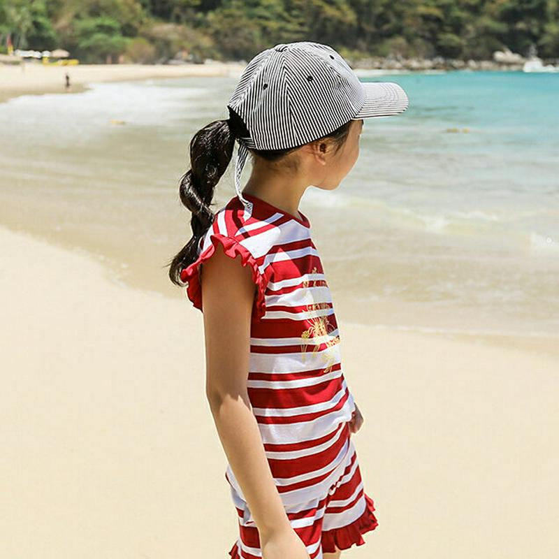 【キッズ全商品10%OFF】袖フリルフラワーボーダーTシャツ p003441・キッズ 【3~8才】【tops】【韓国 ファッショ