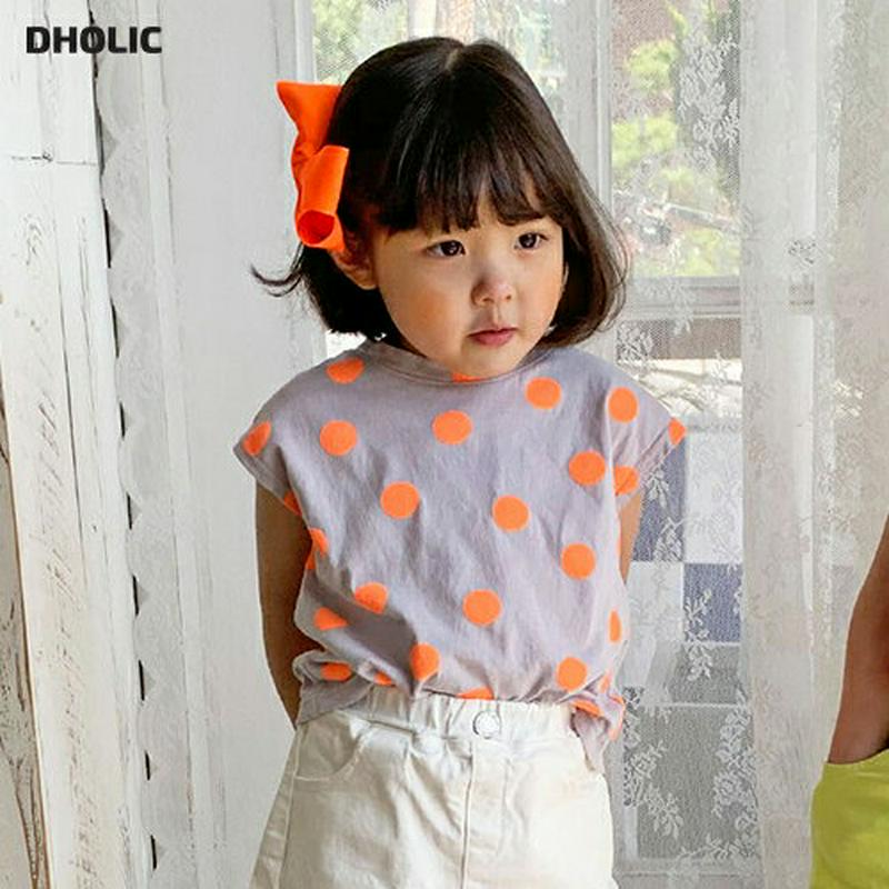【キッズ全商品10%OFF】フレンチスリーブ配色ドットTシャツ u03262・キッズ 【3~8才】【tops】【韓国 ファッショ