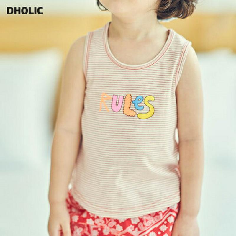 【キッズ全商品10%OFF】レタリングボーダースリーブレス u03380・キッズ 【3~8才】【tops】【韓国 ファッション 