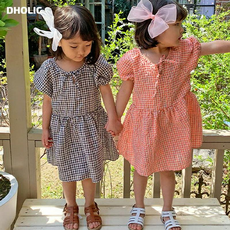 【キッズ全商品10%OFF】リボンネックチェック柄ワンピース u03235・キッズ 【3~8才】【ops】【韓国 ファッション 