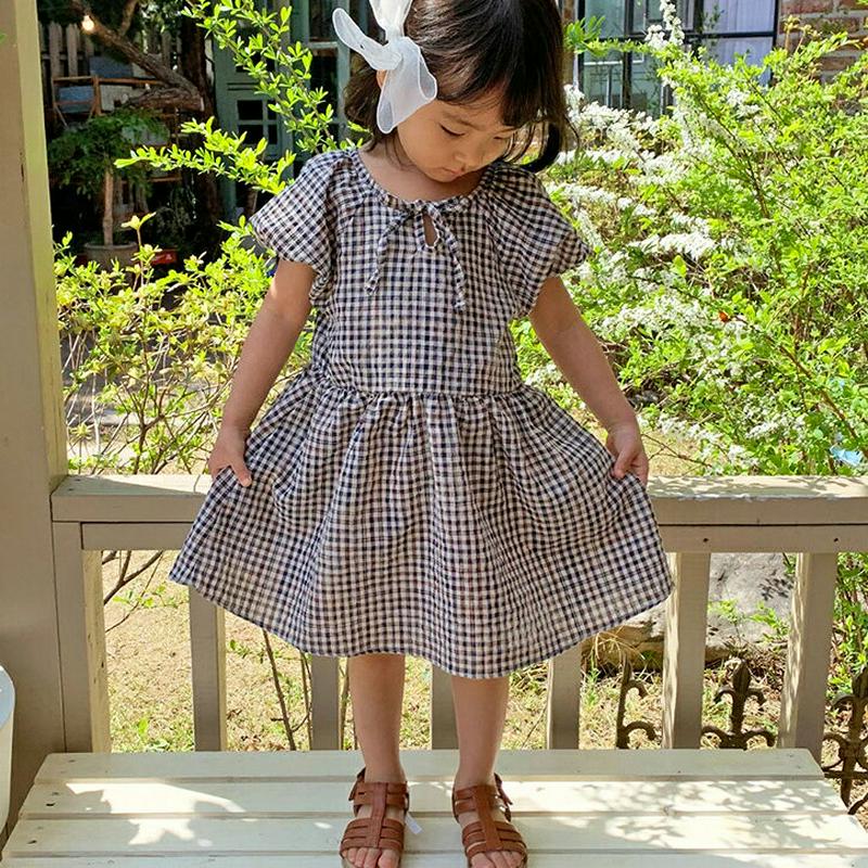 【キッズ全商品10%OFF】リボンネックチェック柄ワンピース u03235・キッズ 【3~8才】【ops】【韓国 ファッション 