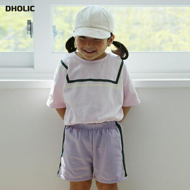 【キッズ全商品10%OFF】カラーラインTシャツ&パンツSET u03180・キッズ 【3~8才】【SET】【韓国 ファッション