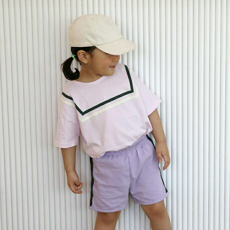 【キッズ全商品10%OFF】カラーラインTシャツ&パンツSET u03180・キッズ 【3~8才】【SET】【韓国 ファッション