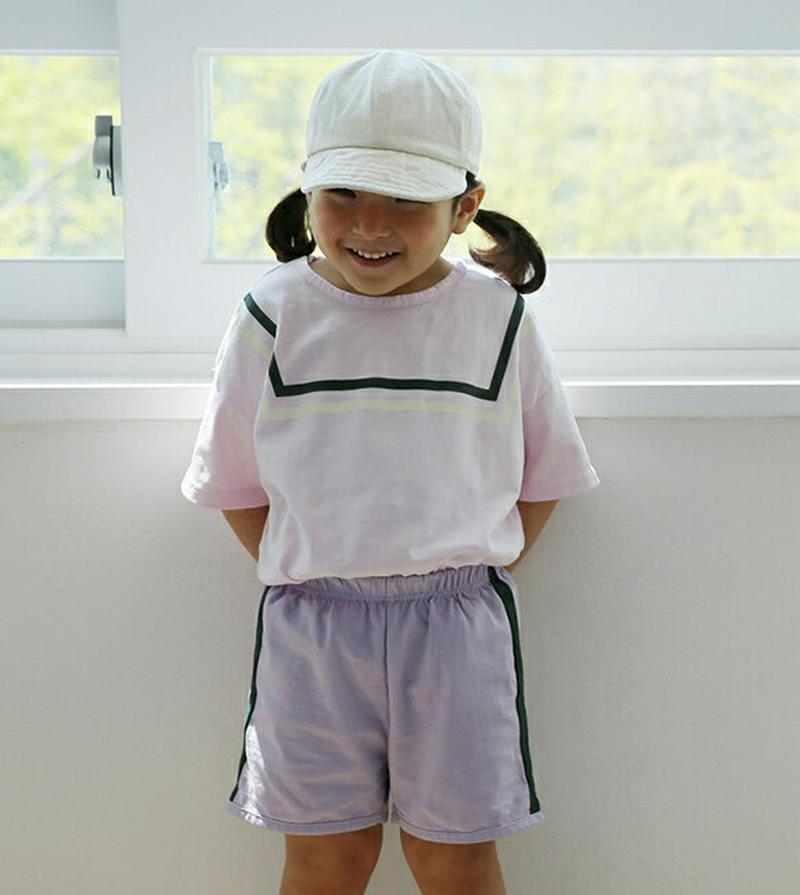 【キッズ全商品10%OFF】カラーラインTシャツ&パンツSET u03180・キッズ 【3~8才】【SET】【韓国 ファッション