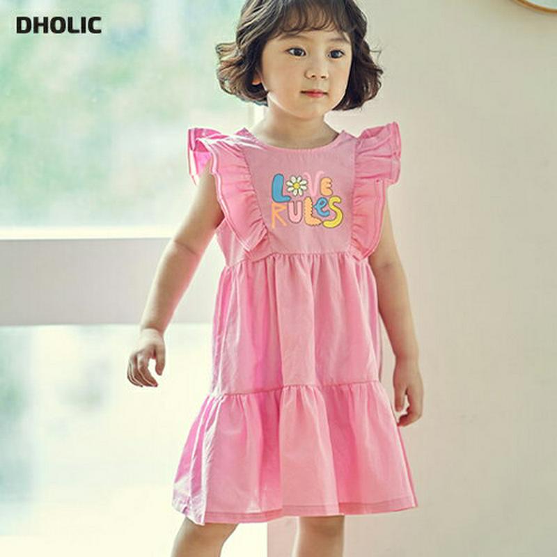 【キッズ全商品10%OFF】フリルスリーブLOVEワンピース u03373・キッズ 【3~8才】【ops】【韓国 ファッション 