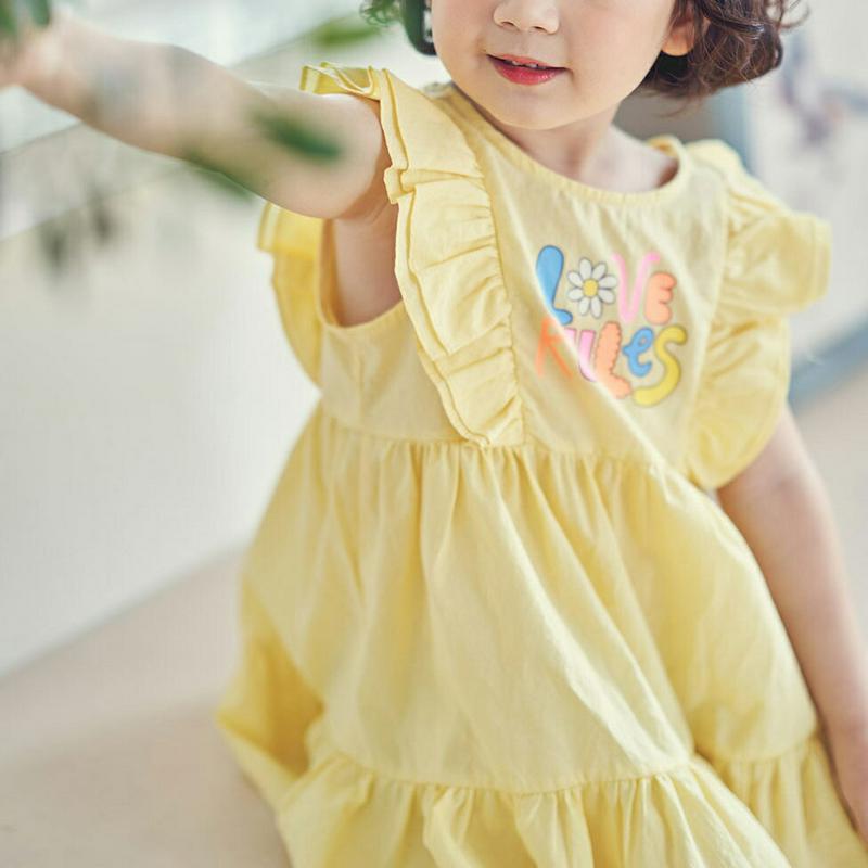 【キッズ全商品10%OFF】フリルスリーブLOVEワンピース u03373・キッズ 【3~8才】【ops】【韓国 ファッション 