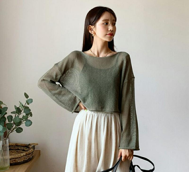 【新作10%OFF】ロングスリーブシアーニット・全5色・b55908 レディース【tops】【トップス ニット ニットトップス 