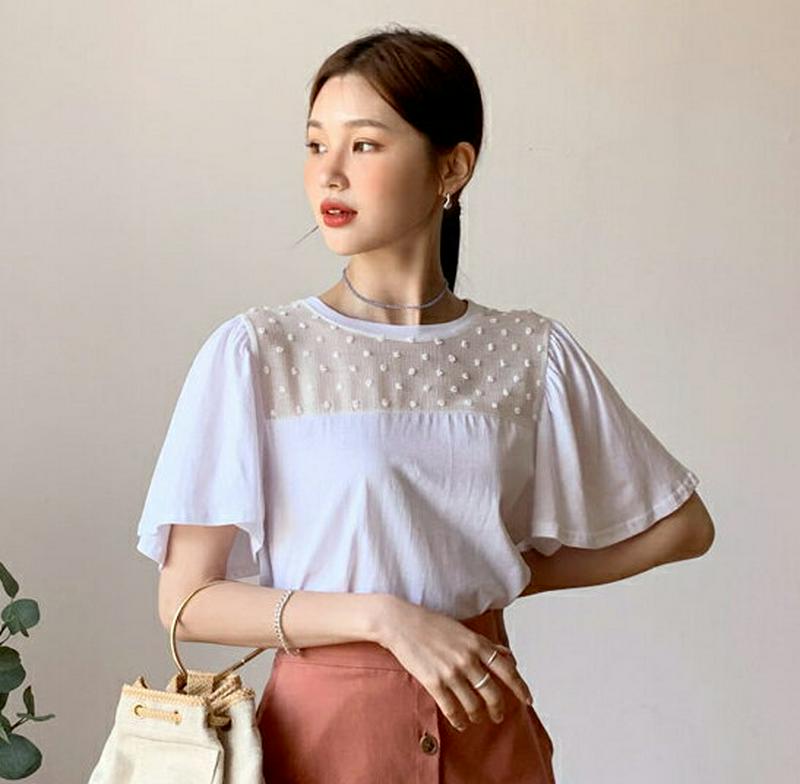 【新作10%OFF】ドットシアーパネルTシャツ・全3色・b55903 レディース【tops】【トップス Tシャツ ドット 柄 シ