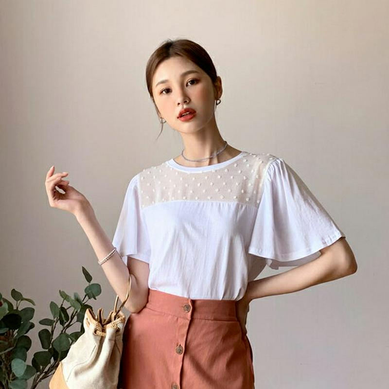 【新作10%OFF】ドットシアーパネルTシャツ・全3色・b55903 レディース【tops】【トップス Tシャツ ドット 柄 シ