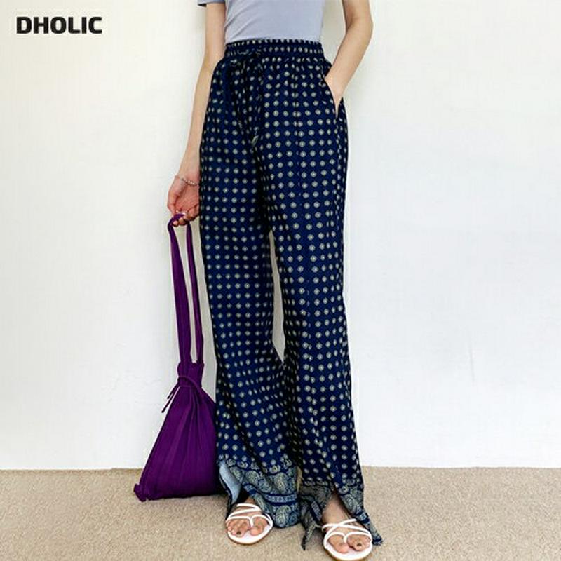 【新作10%OFF】ペイズリースリットパンツ・全2色・b55920 レディース【pt】【パンツ ロングパンツ ズボン ボトムス 