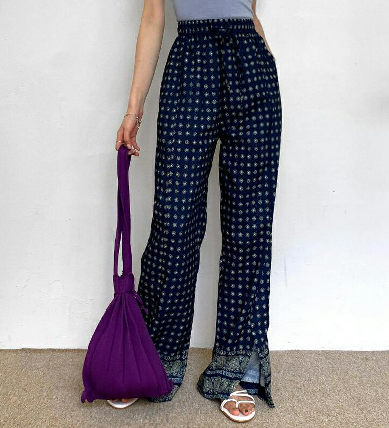 【新作10%OFF】ペイズリースリットパンツ・全2色・b55920 レディース【pt】【パンツ ロングパンツ ズボン ボトムス 