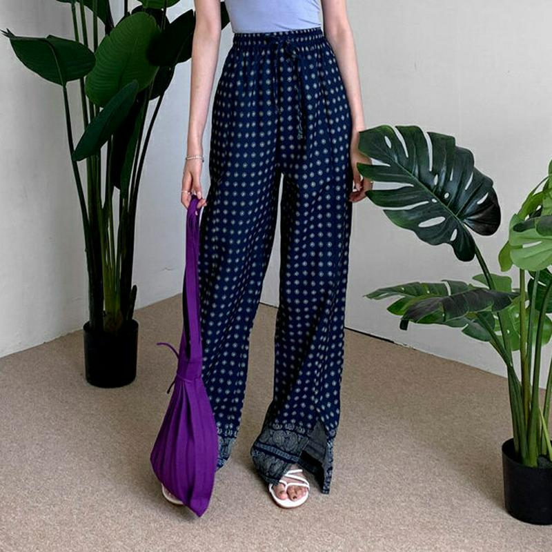 【新作10%OFF】ペイズリースリットパンツ・全2色・b55920 レディース【pt】【パンツ ロングパンツ ズボン ボトムス 