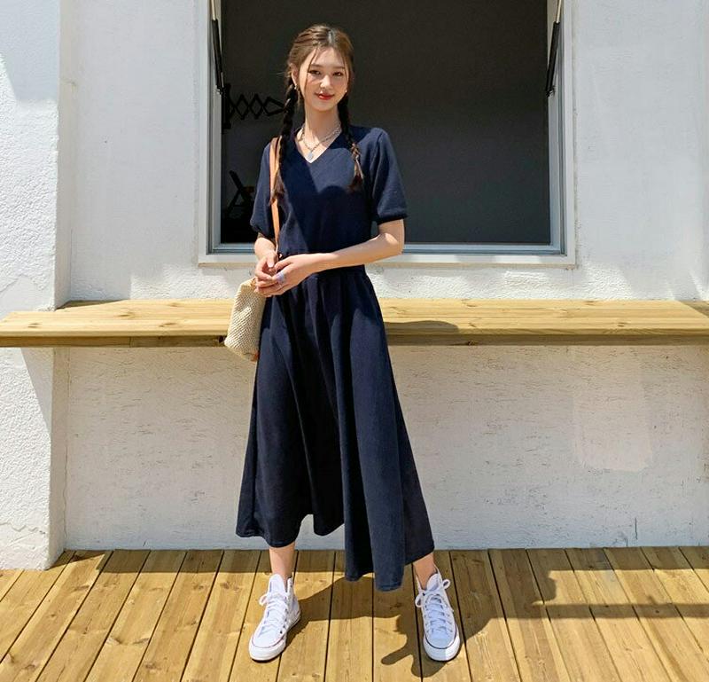【新作10%OFF】Vネックスウェットワンピース・全3色・b55911 レディース【ops】【ワンピース ロング ロングワンピー