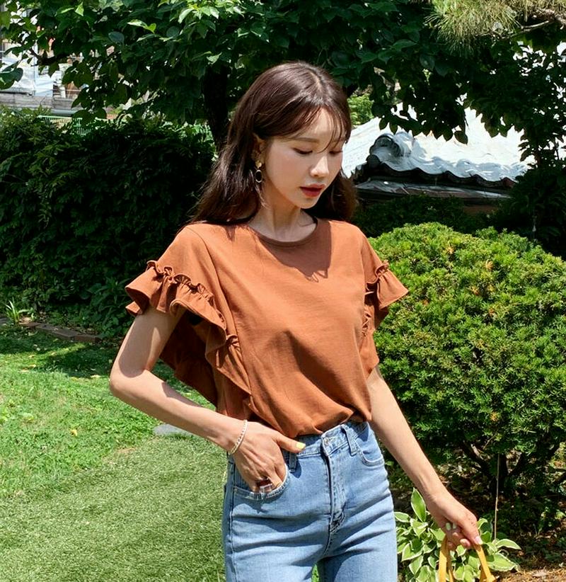 【新作10%OFF】スリーブフリルTシャツ・全6色・b55901 レディース【tops】【トップス Tシャツ 半袖 ウィングスリ