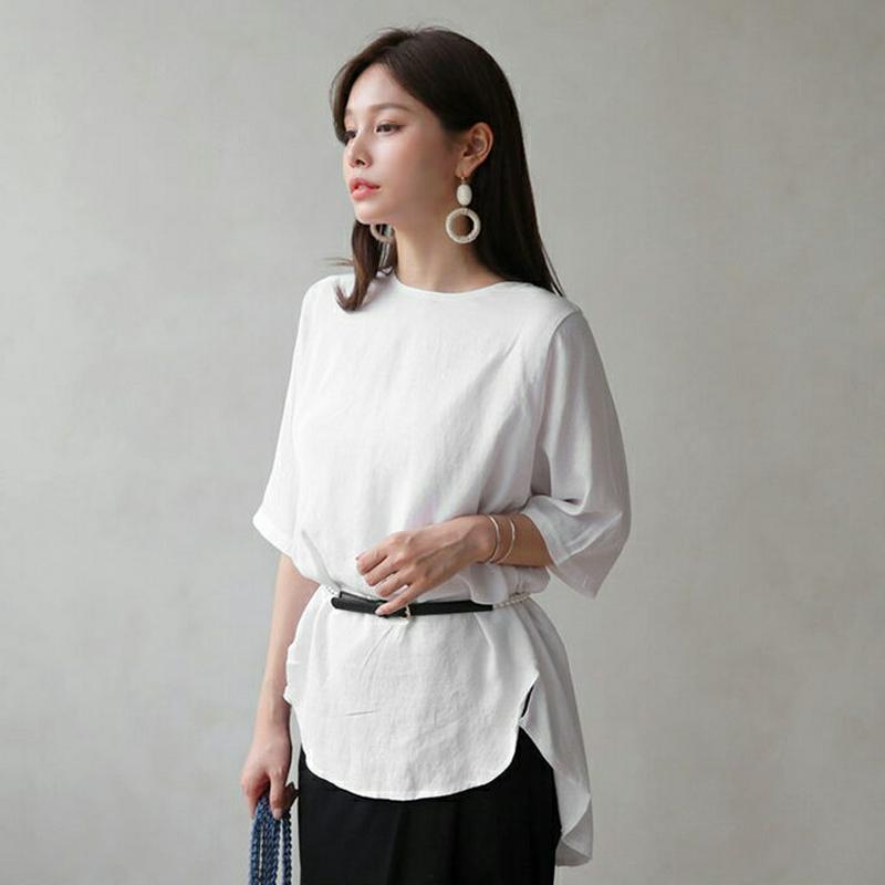 【新作10%OFF】バックスリットルーズブラウス・全4色・b62781 レディース【bl】【トップス ブラウス 半端丈 七分丈　
