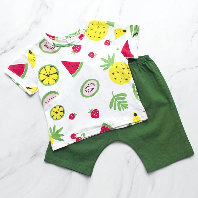 フルーツ柄上下SET(ホワイト) p003355 キッズ 【3~8才】【tops】【韓国 ファッション トップス Tシャツ ラウ