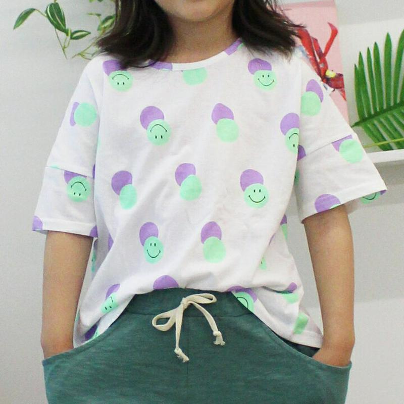 ドットスマイルプリントTシャツ(ホワイト) p003243 キッズ 【3~8才】【tops】【韓国 ファッション トップス Tシ