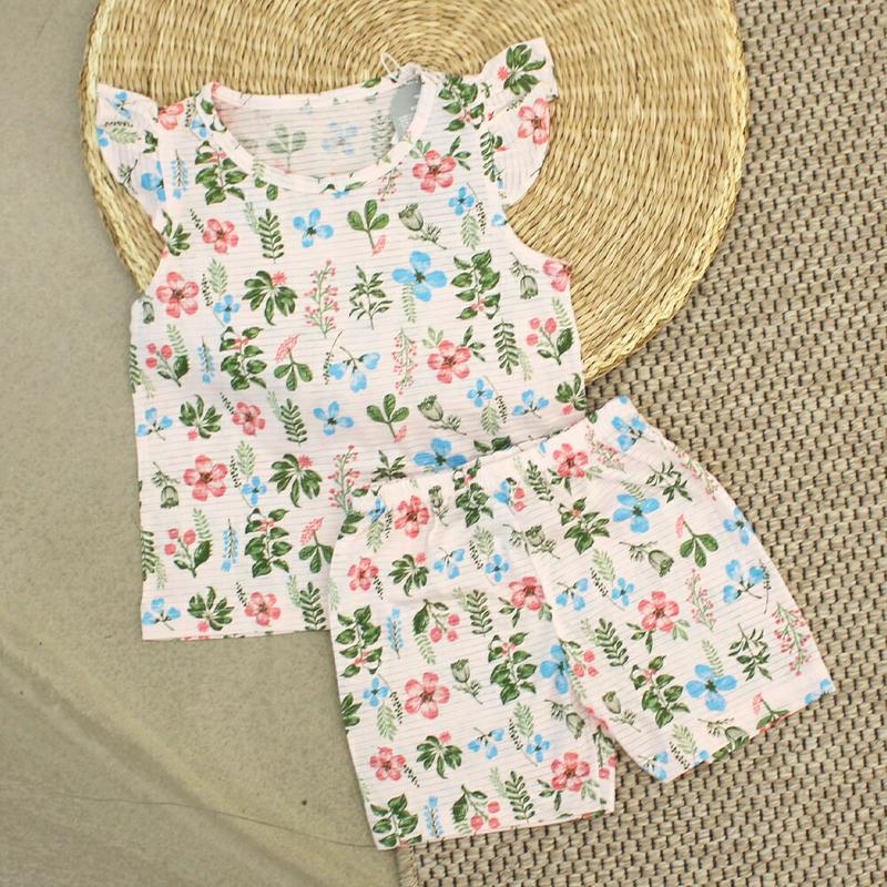 花柄フリルパジャマSET p003353 キッズ 【3~8才】【uw】【韓国 ファッション パジャマセット パジャマ 寝間着 部
