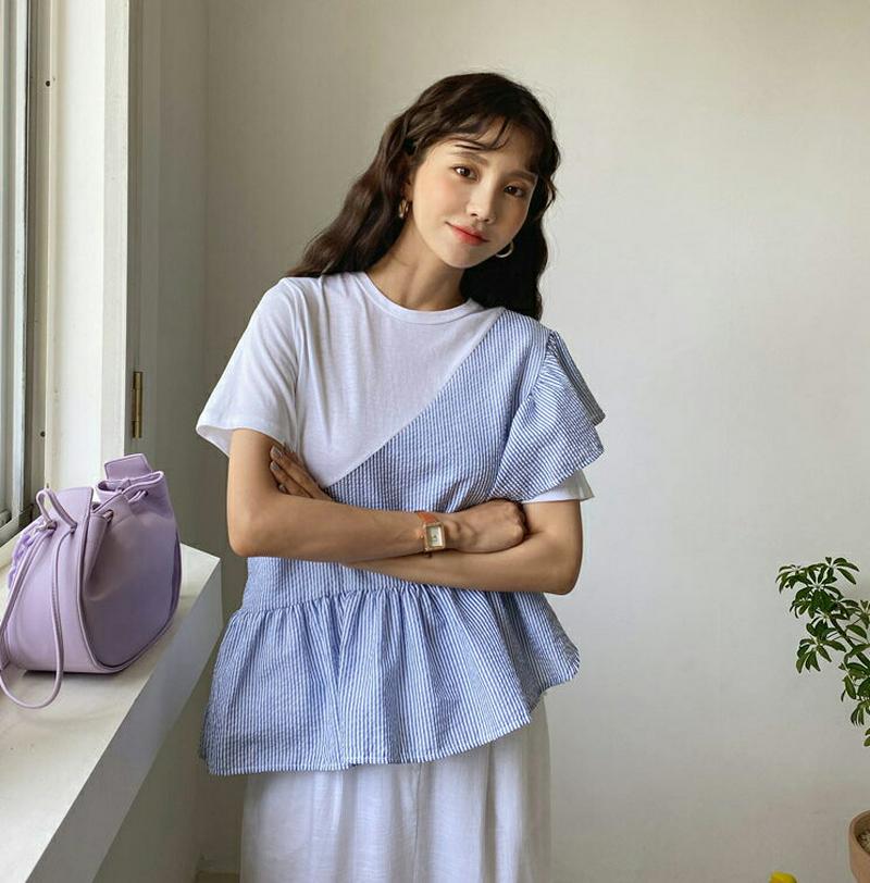 フリルコントラストTシャツ・全3色・b56330 レディース【tops】【トップス Tシャツ 半袖 ハーフスリーブ コントラスト