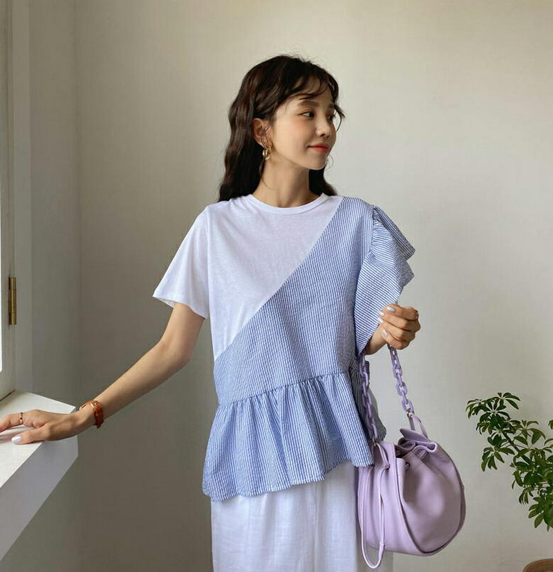 フリルコントラストTシャツ・全3色・b56330 レディース【tops】【トップス Tシャツ 半袖 ハーフスリーブ コントラスト
