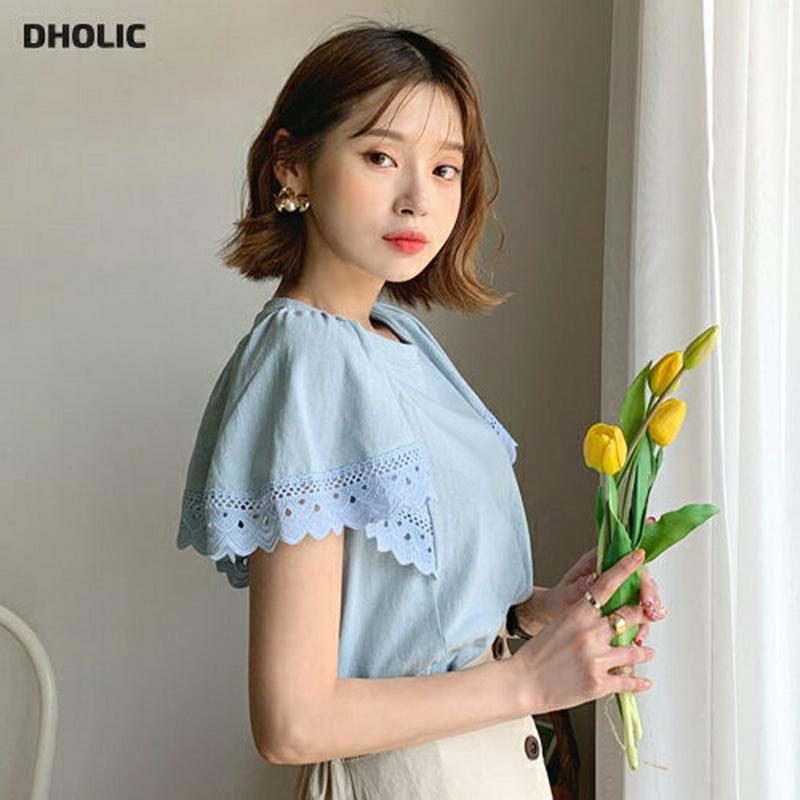 スカラップレーススリーブTシャツ・全3色・b56315 レディース【tops】【トップス Tシャツ 半袖 スカラップ レース 袖